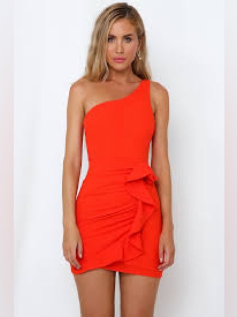 Hello Molly Backstage Passes Bright Red One-Shoulder Ruffle Mini Dress